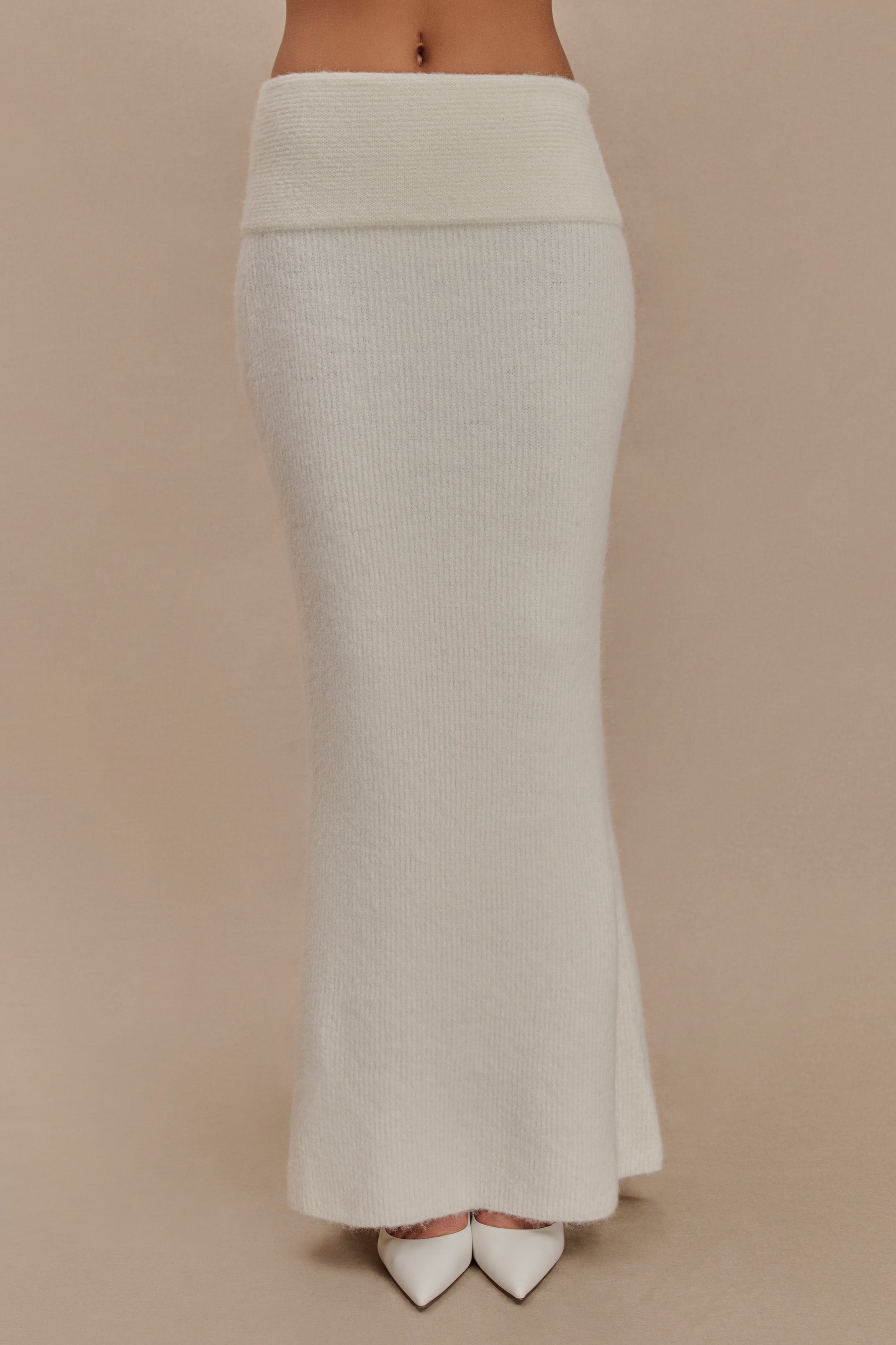 Charlotte Knit Maxi Skirt With Overlay - Ivory