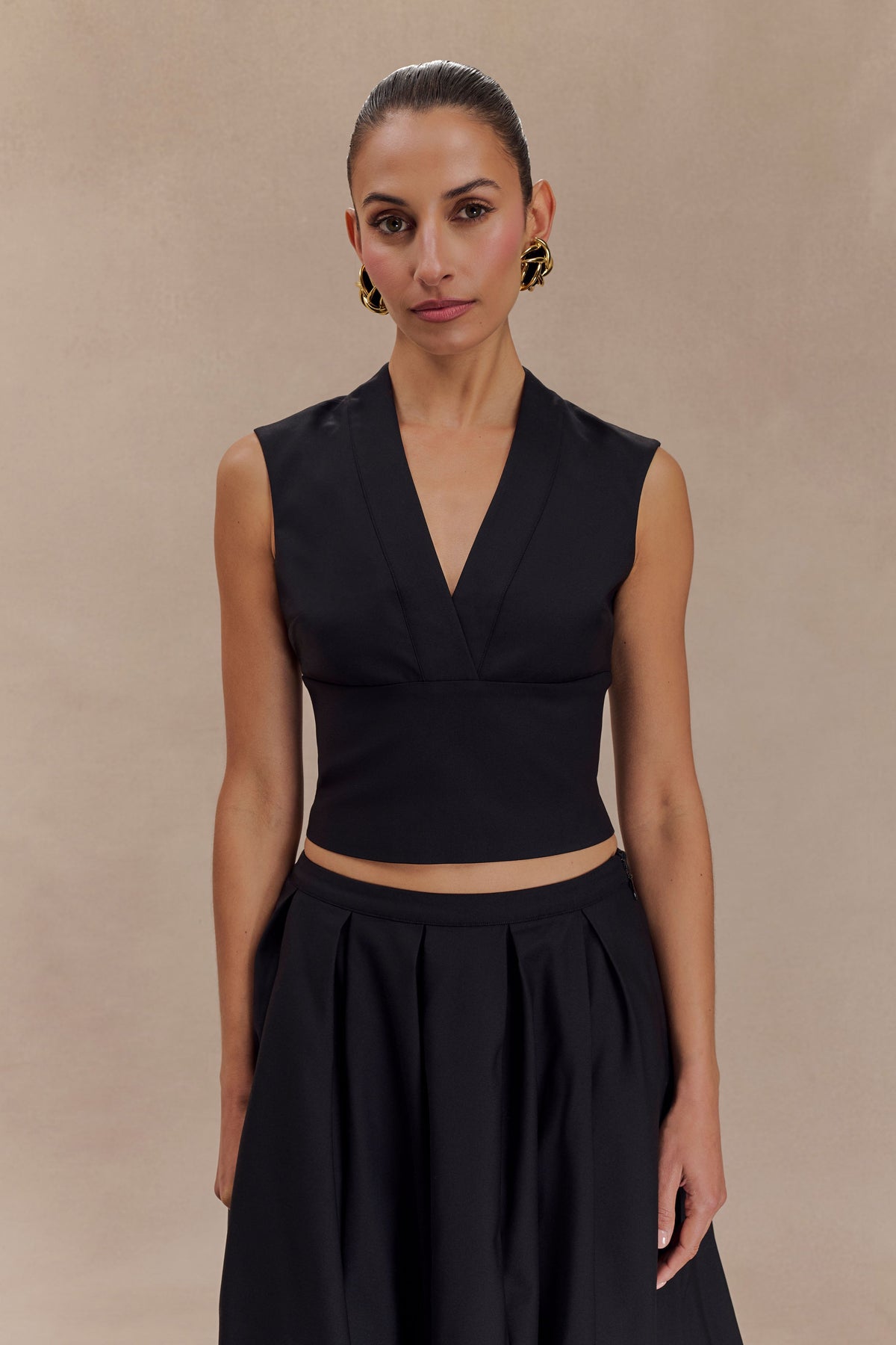 Jemima Sleeveless Cross Over Top - Black