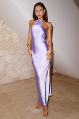 Admired By All Satin Halter Maxi Dress Lilac