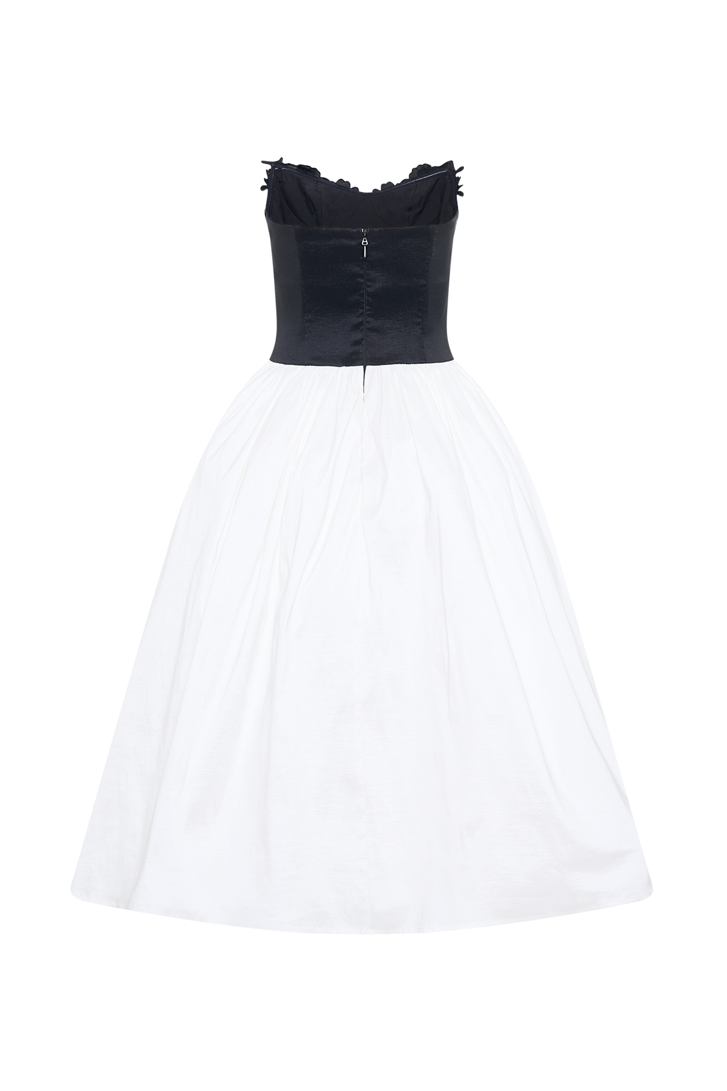 Elyssa Embroidered Contrast Midi Dress - White/Black
